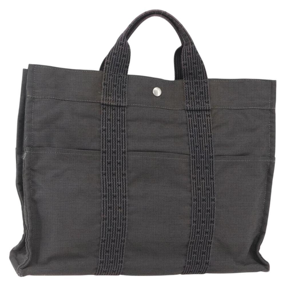 HERMES Her LineMM Hand Bag Canvas Gray Silver Auth 157426